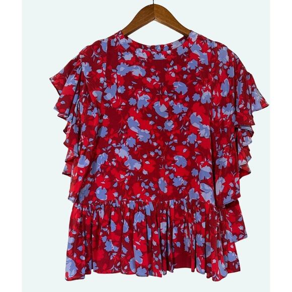 Alexis Danijela Silk Red Floral Button‑Front Cape Blouse Small - Picture 5 of 6